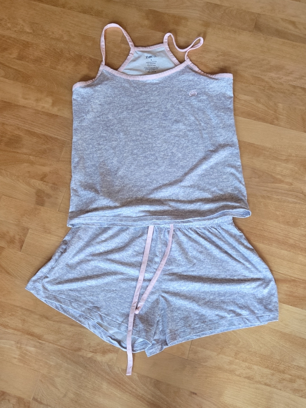 Born Heather Gray Cami & Short Pajama Set with Pink Trim